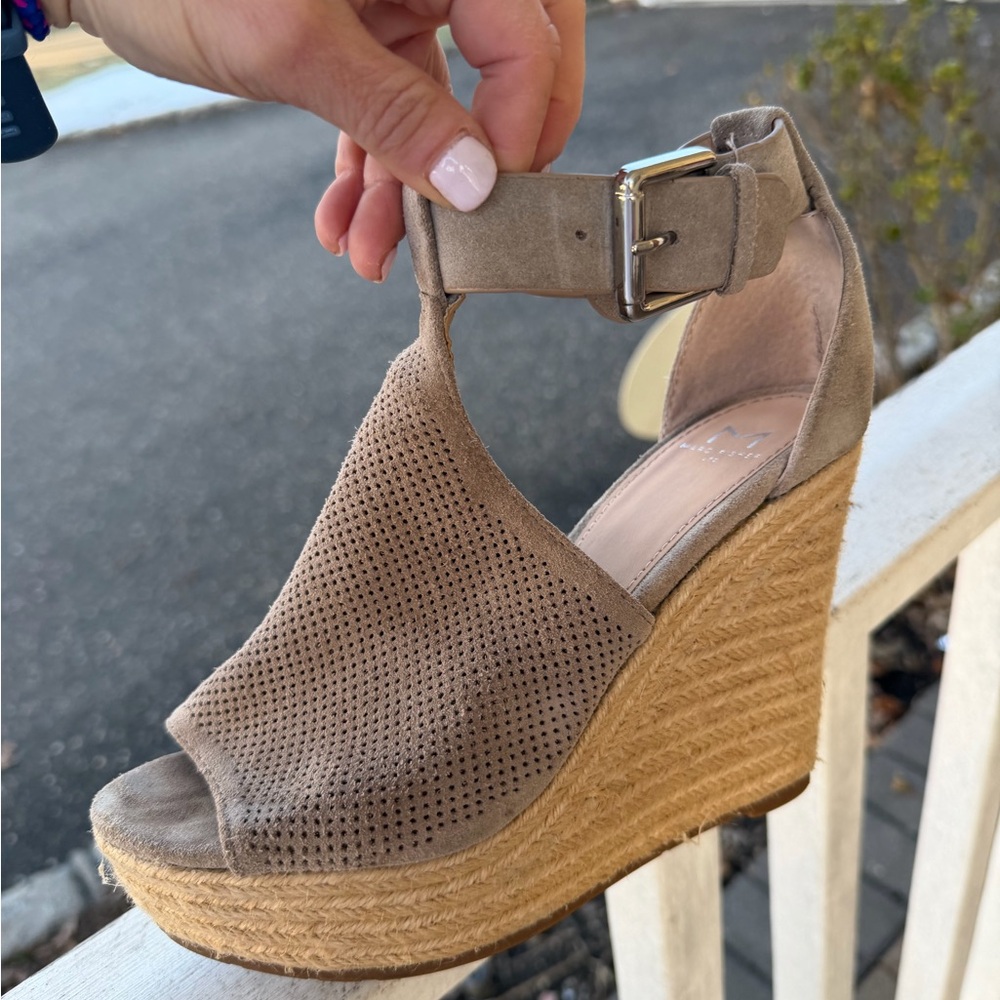 Marc Fisher Beige Perforated Wedge Sandals